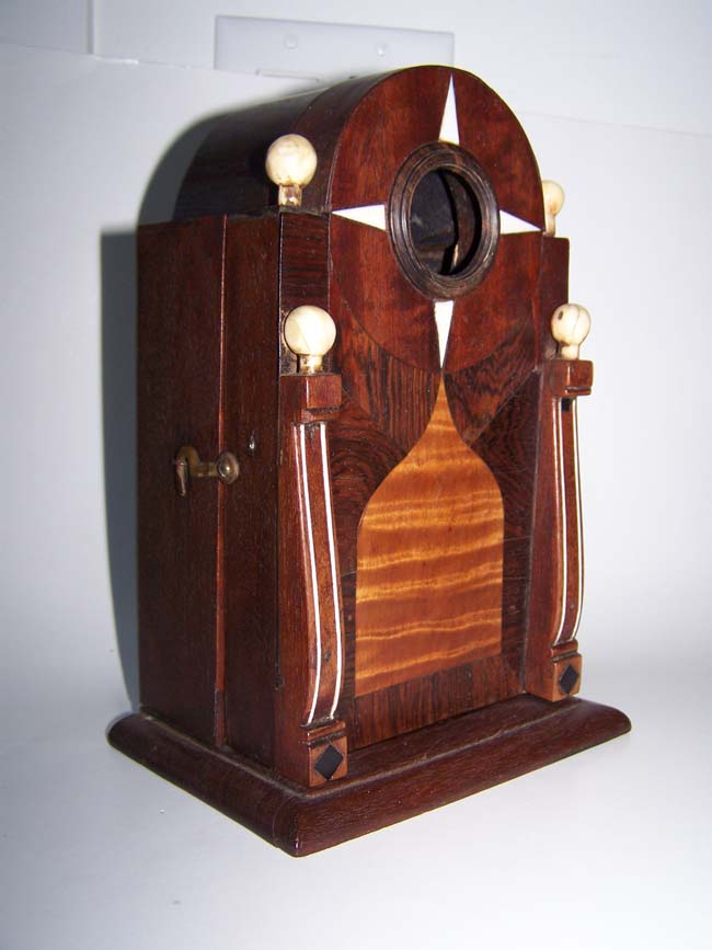 A 19th century Sailor-made inlaid mahogany ANTIQUE Pocket Watch Stand, probably Nantucket circa 1840